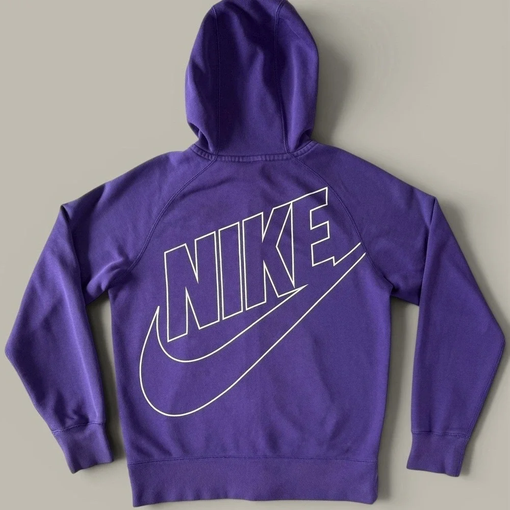 Nike Big Logo Full Zip Hoodie Fleece Size M Purple Raglan Graphic Sweatshirt